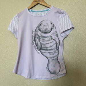 Save The Chubby Mermaids Women’s T-shirt Size Medium Pink Grey Manatee Florida